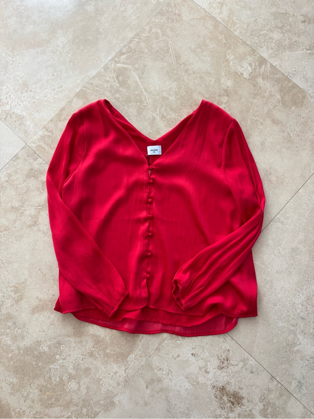Societe Red Button-Front V-Neck Blouse